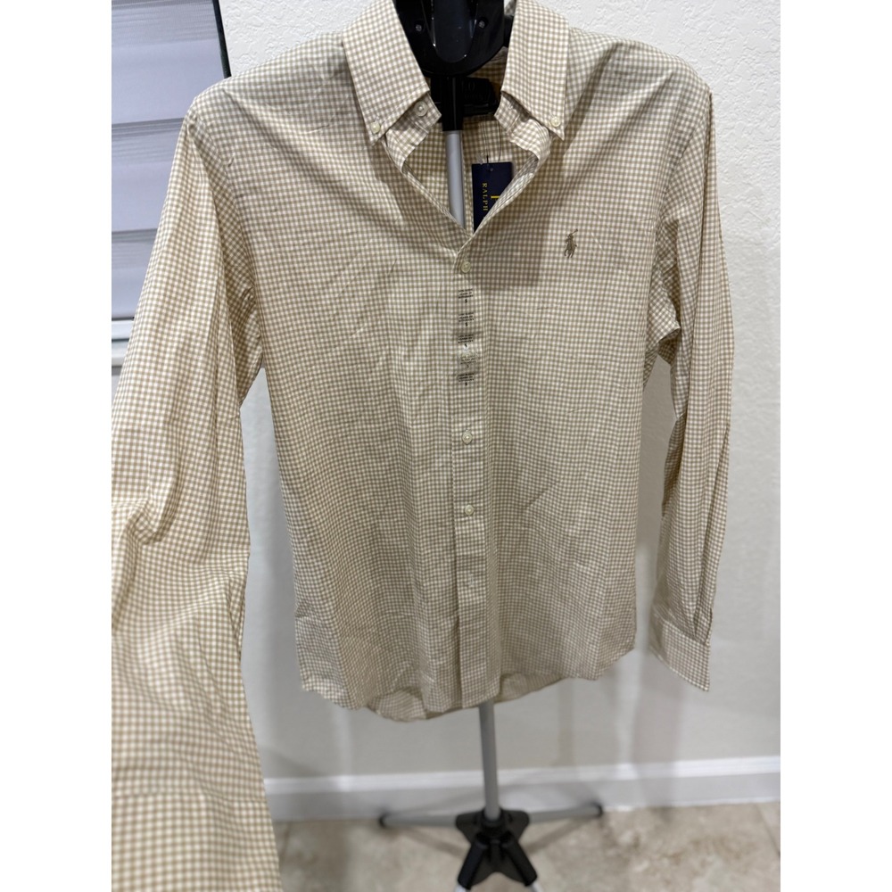Polo Ralph Lauren Mens S Gingham Check Shirt Classic Fit Beige NWT $125